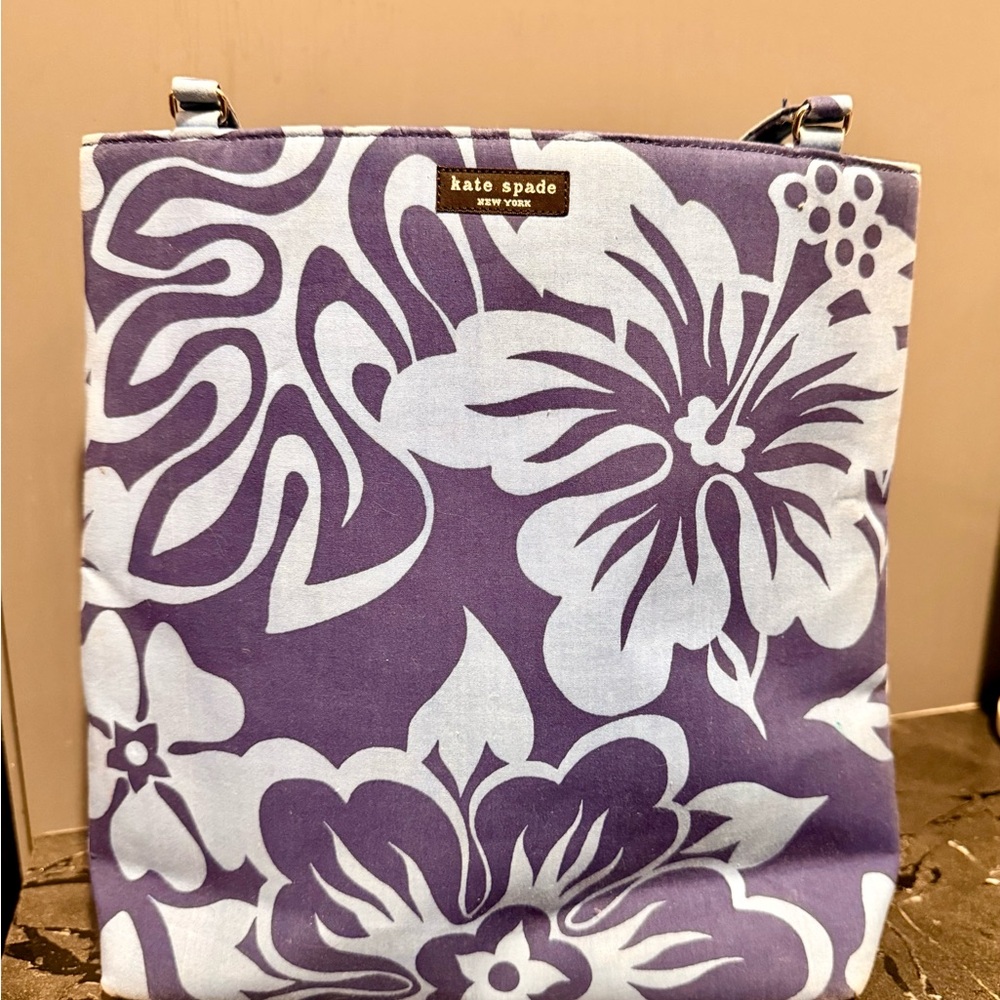 Kate Spade Light and Dark Blue Hawaiian Floral Tote